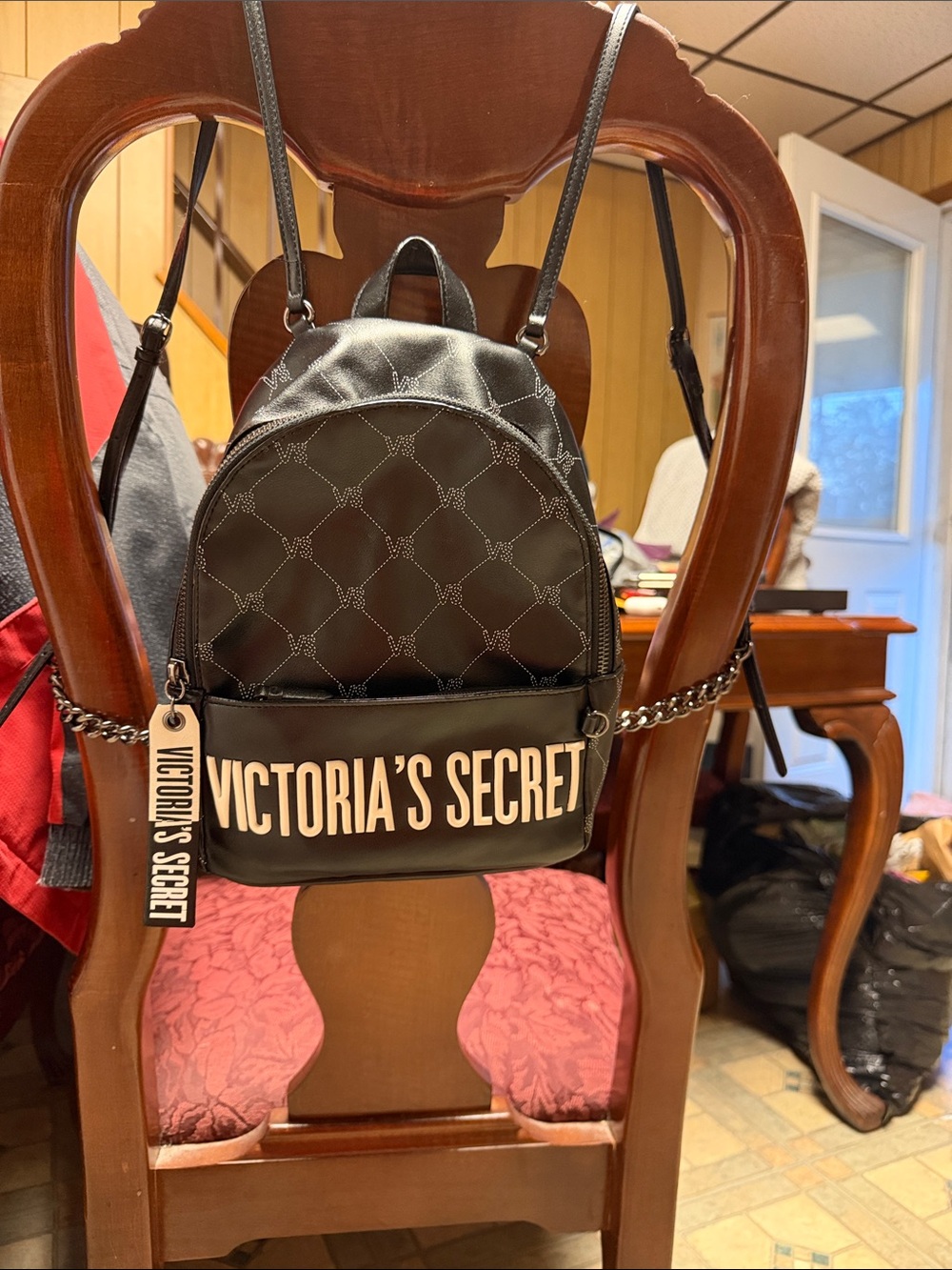 Victoria's Secret Black Mini Backpack with Logo